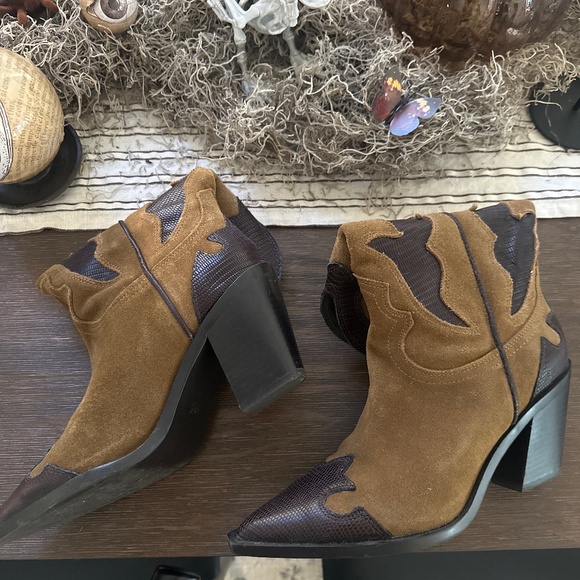 ZARA NEW HEELED COMBINATION SUEDE KNEE HIGH BOOTS 6.5 - Picture 4 of 7